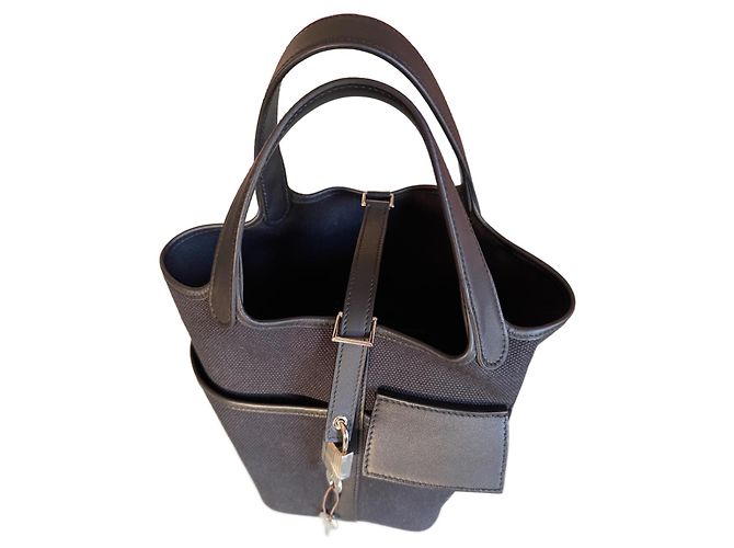 Bolso Hermès Picotin Negro Algodón Piel