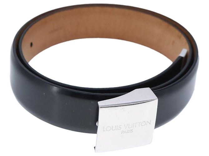 LOUIS VUITTON Gürtel Care Belt Leder Schwarz LV Auth ti2451