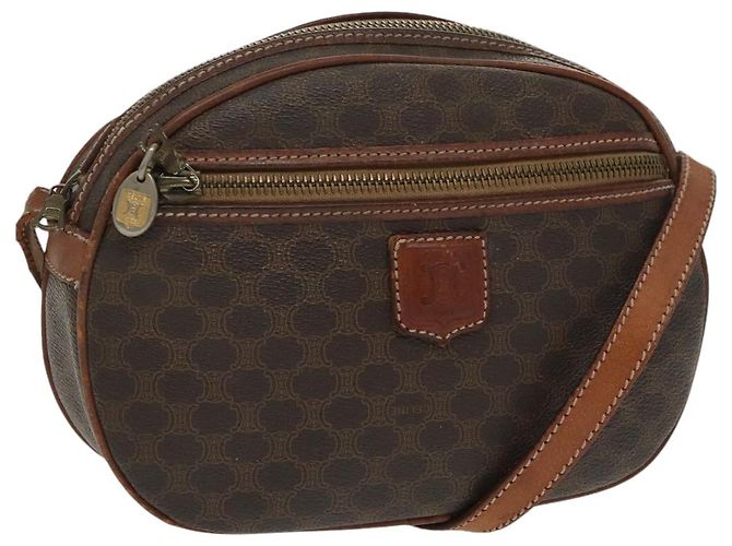 Céline Bolsa de ombro em lona Macadam CELINE em couro PVC marrom dourado Auth bs19763