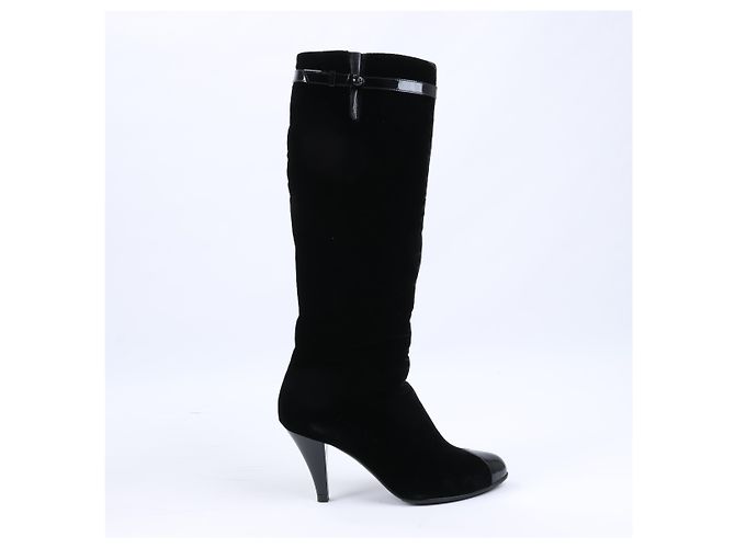 Timeless Botas largas de terciopelo Chanel Coco Mark en negro, talla 37,5 EU