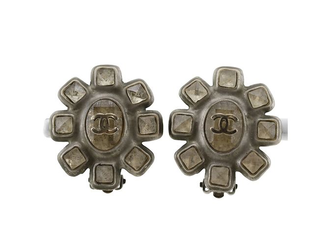 Timeless Chanel Coco Mark Silber Clip Ohrringe