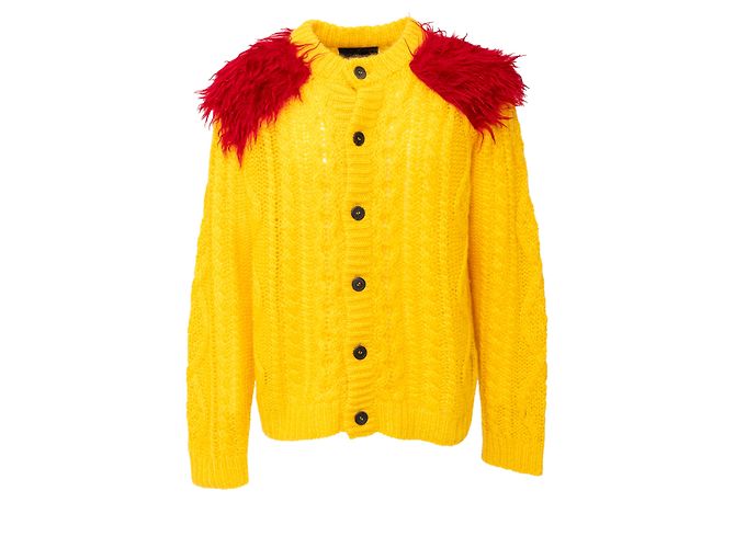 Prada Mohair-Cardigan mit Fell Gelb
