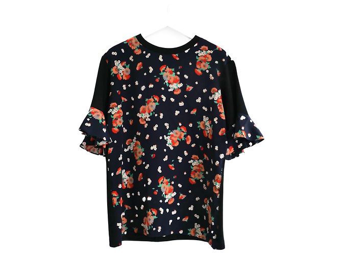 T-shirt in seta e cotone floreale Louis Vuitton Resort 2017 Nero