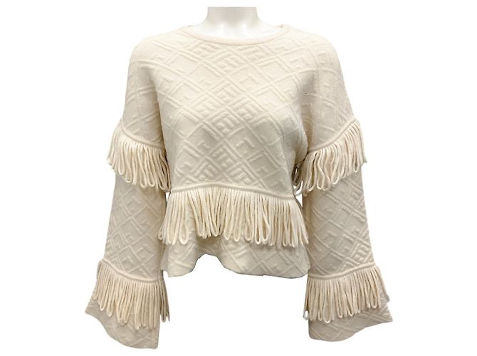 Camilla Cream Fransenstrukturierter Merinowollpullover