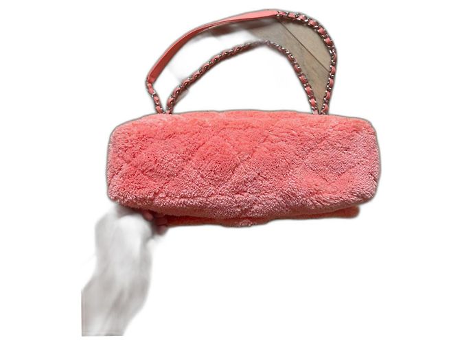 Timeless Bolsa Chanel Flap Rosa de Tecido com Fecho Prateado