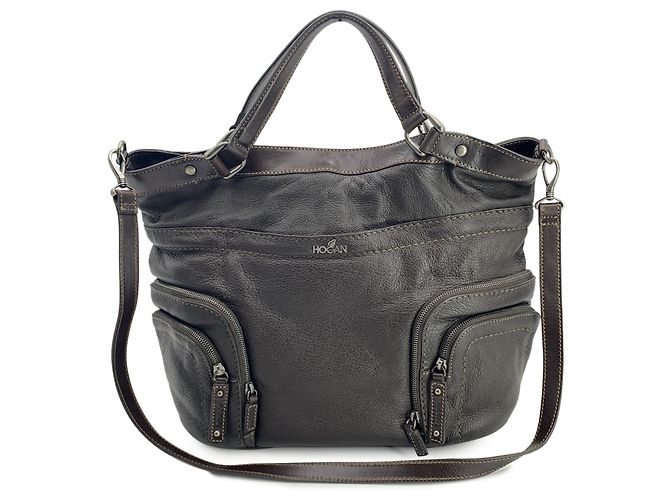 Hogan Sac à main en cuir marron à double poche
