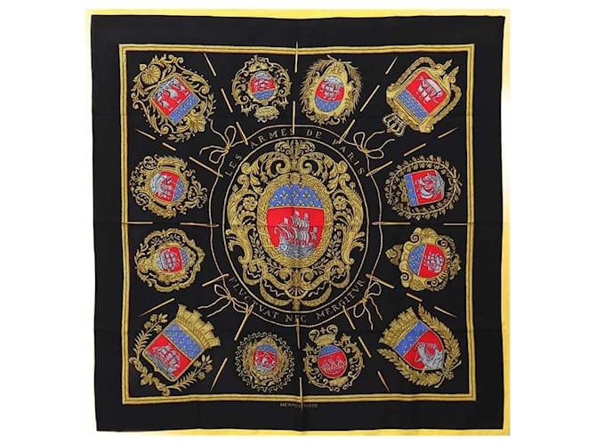 Carré 90 Hermès - Les Armes de Paris Soie Noir Multicolore  ref.1887041