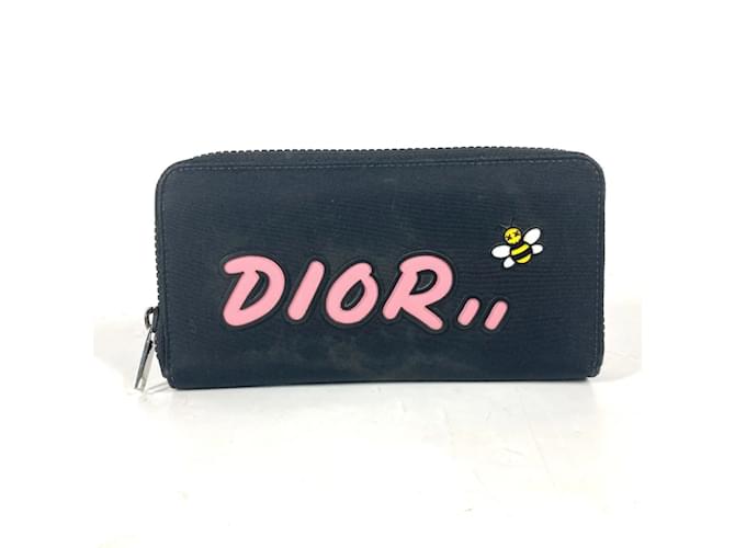 Christian Dior KAWS Collaboration Long Wallet Black Pink Nylon  ref.1887075