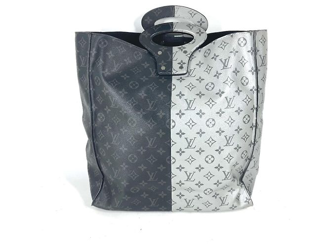 Borsa a mano Louis Vuitton Monogram Eclipse Split Tote Nero Argento 