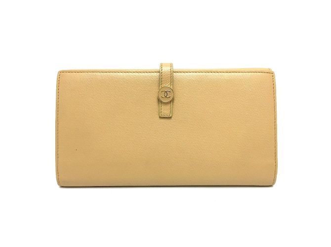 Portefeuille long bi-fold Chanel Coco Button Beige