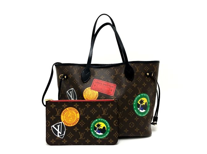 Louis Vuitton World Tour Neverfull MM Tote Bag Brown