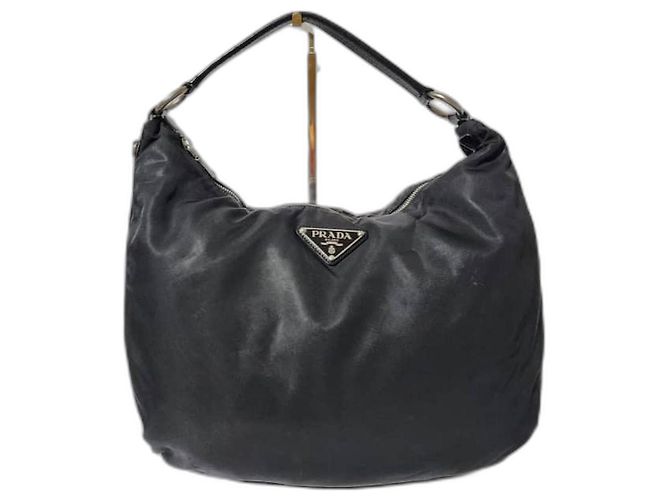 PRADA Borsa a Spalla Sacca in Nylon Saffiano Nera Nero