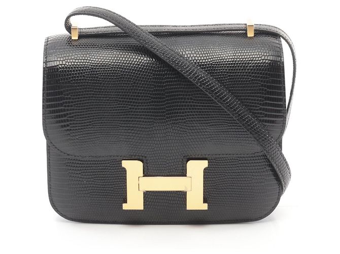 Hermès Hermes Constance 3 Mini Lizard Leather Bag Black