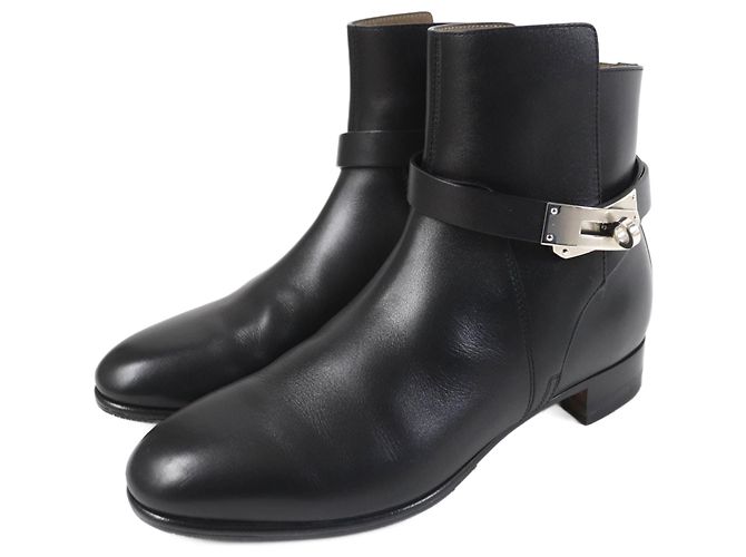Hermès Botas de tobillo con correa de metal Hermes Kelly negras Negro