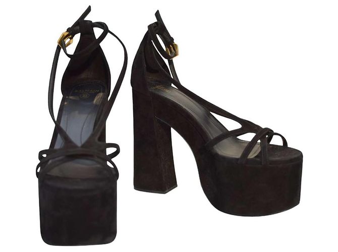 Sandalias de plataforma de ante Balmain 39.5 Negro