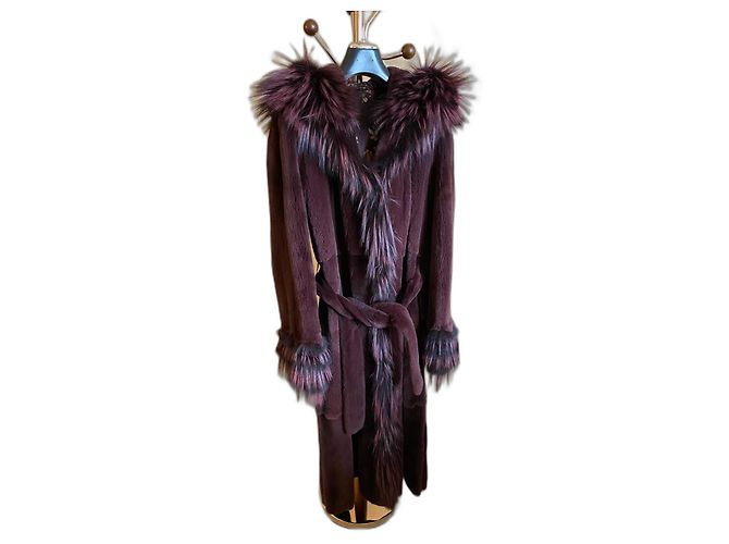 Autre Marque Abrigo de piel de visón desmenuzada morado oscuro