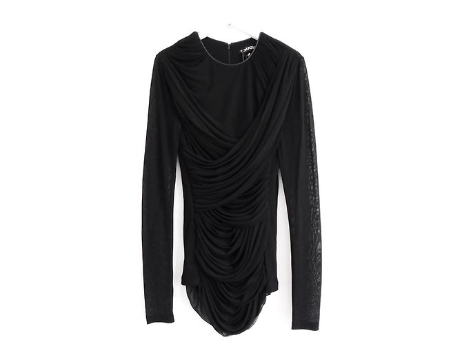Top de tule drapeado preto com acabamento em couro da Tom Ford