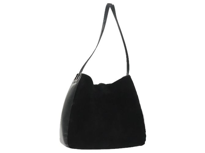 BALLY Bolsa de Ombro em Couro Suede Preto Prata Auth ti2365