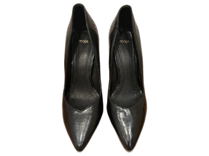 Maje Black Leather Stiletto Heels 10cm