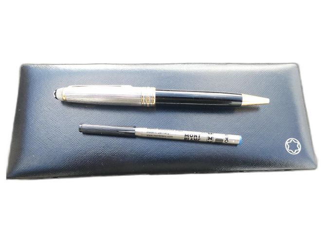 Montblanc ballpoint pen with box and new medium blue refill Silver hardware