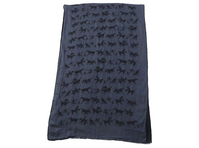 Hermès Bufanda reversible de seda de cachemira con estampado de caballo HERMES Negro