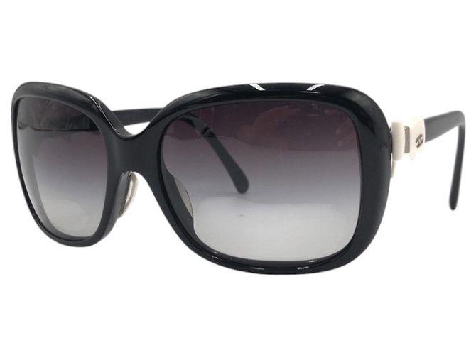 Chanel Coco Mark Ribbon Plastic Sunglasses Black