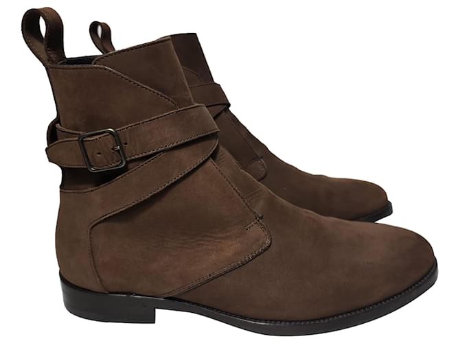 Saint Laurent Wyatt Jodhpur Ankle Boots in Brown Suede Red  ref.1890301
