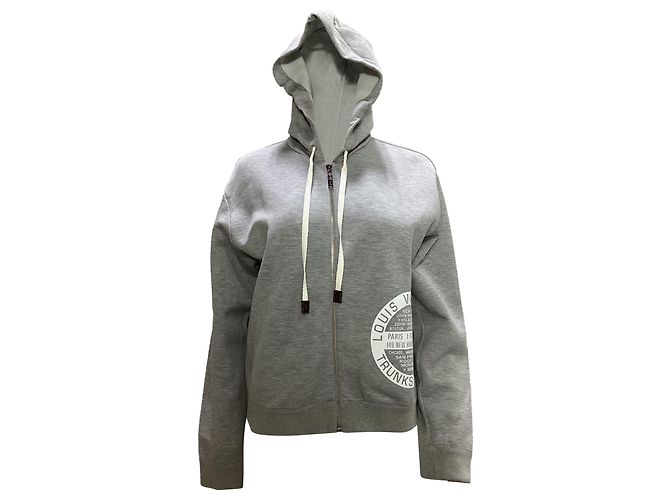 Felpa con zip Louis Vuitton Stamp in cotone grigio