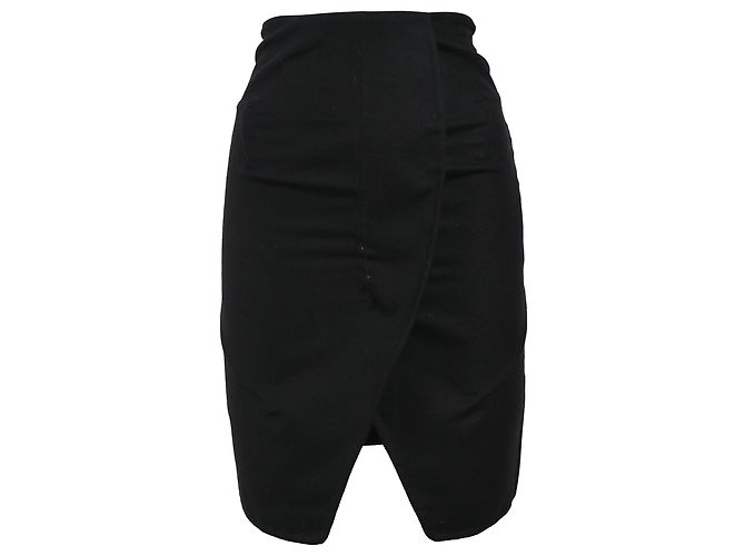 Saint Laurent Wrap Accent Mini Pencil Skirt in Black Wool