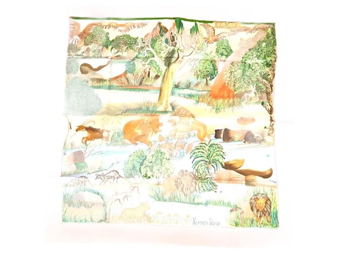 Hermès Hermes Silk Scarf Carré 90 Nubian Mountain Golden Metallic Cloth  ref.1891497
