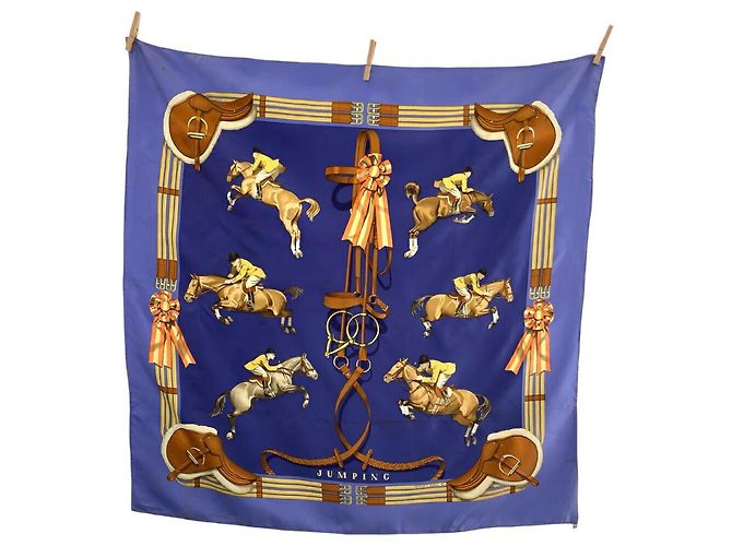 Foulard in seta Hermès Carré 90 Jumping Blu