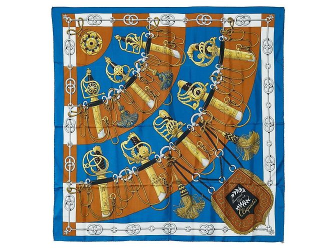 Hermès Hermes Silk Scarf Cliquetis Sword Pattern Blue