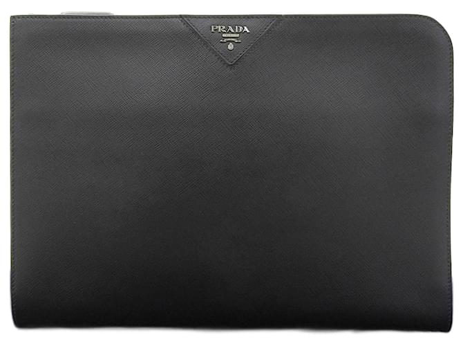 Prada Saffiano Leather Logo Clutch Bag 2VN003 Black  ref.1891565