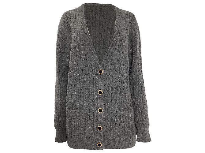 Grauer Woll-Cardigan mit Kabelstrickknöpfen von Alessandra Rich