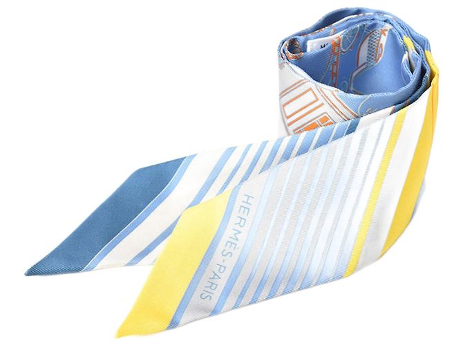 Hermès Hermes Seidentuch Twilly Hellblau/Gelb Leinwand