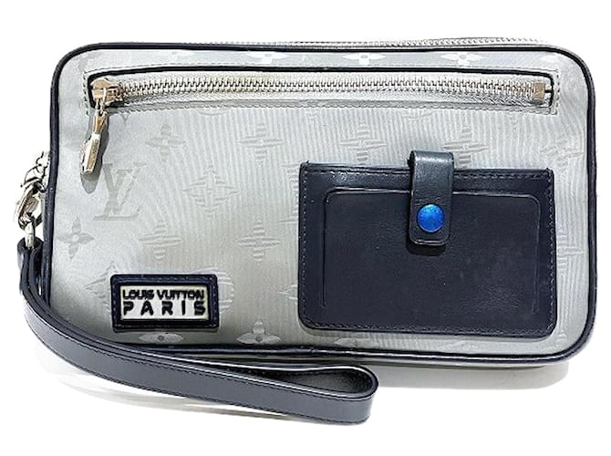 Satellite Louis Vuitton Monogram Alpha Clutch Bag Silvery Metallic Cloth  ref.1892087