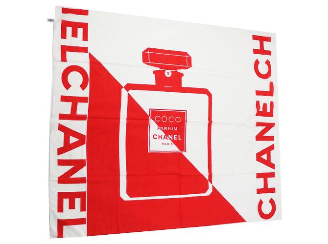 Sciarpa con motivo di profumo vintage Chanel rosso e bianco