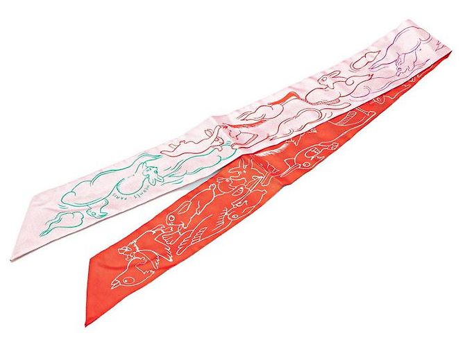 Sciarpa Hermès Silk Twilly Mille Lapins Rosa Seta