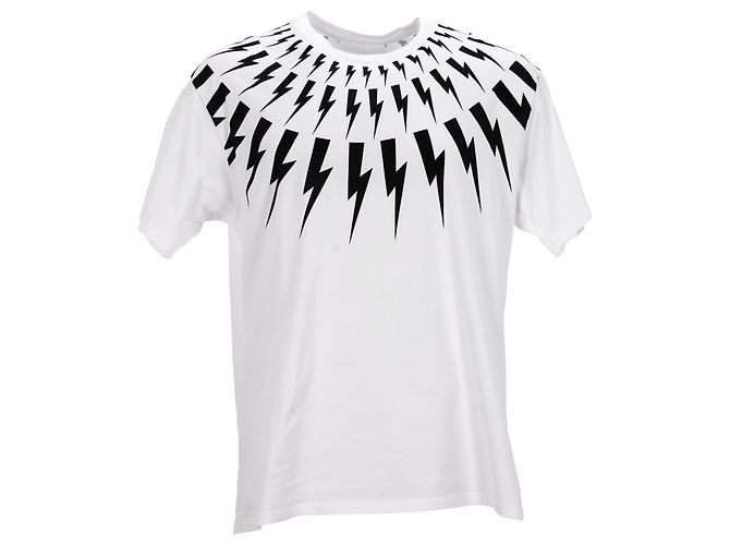 T-shirt en coton blanc avec imprimé éclair Neil Barrett