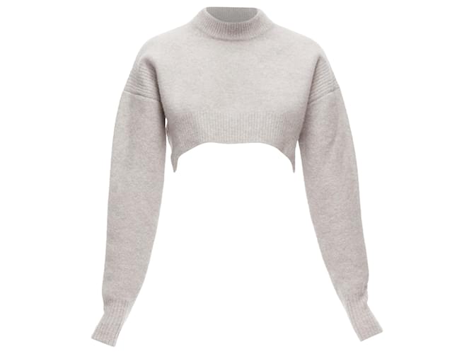 Autre Marque All Saints Naomi Wool Blend Hi Neck Long Sleeve Cropped Sweater Brown Beige  ref.1893134