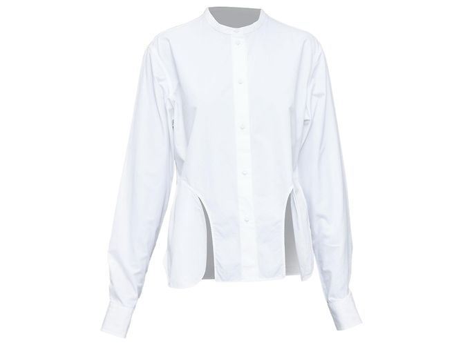 Ports 1961 shirt cotton front slit deconstructed button down top White