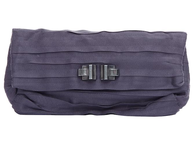 Lanvin Satin Pleated Fabric Silver Buckle Foldover Clutch Bag Purple Cotton  ref.1893193