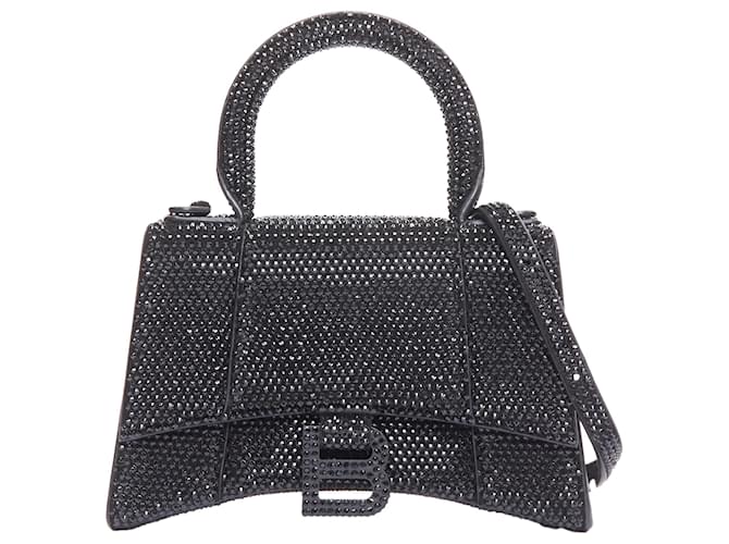 Balenciaga Demna Hourglass XS Strass Crystal Leather Crossbody Bag Black  ref.1893379