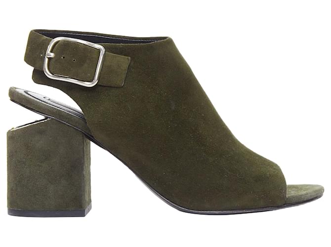 Autre Marque Alexander Wang Suede Silver Cut Out Open Toe Heels Green  ref.1893389