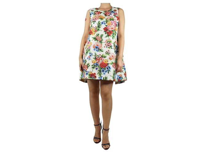 Autre Marque White sleeveless floral mini dress - size UK 12 Polyester  ref.1894042