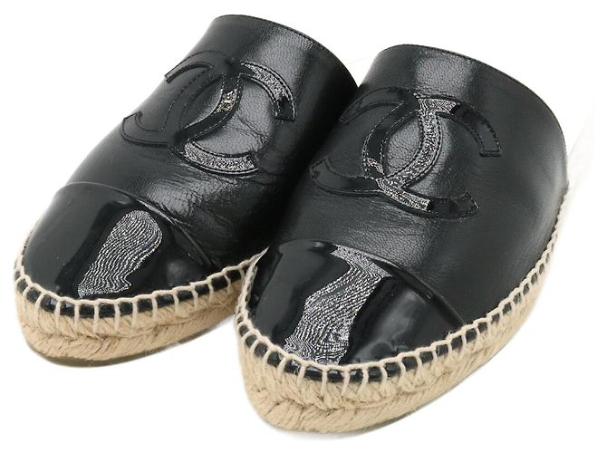 Sandali piatti in pelle e juta Chanel Coco Mark