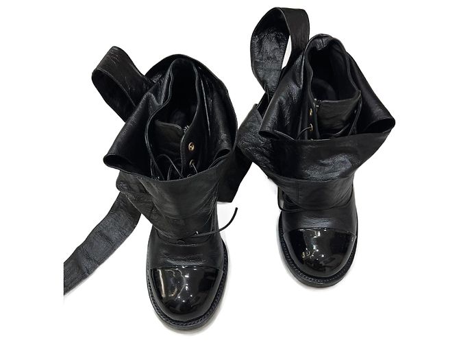 Cambon Chanel Black Leather Ankle Boots