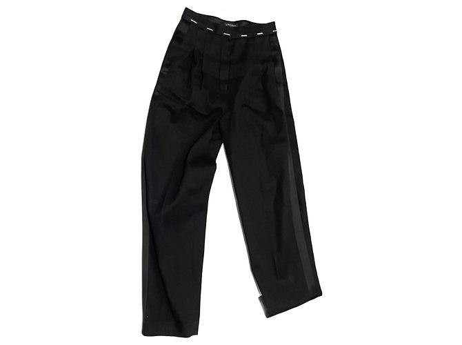 Pantaloni Chanel Neri in Cotone e Seta Taglia 36 Nero