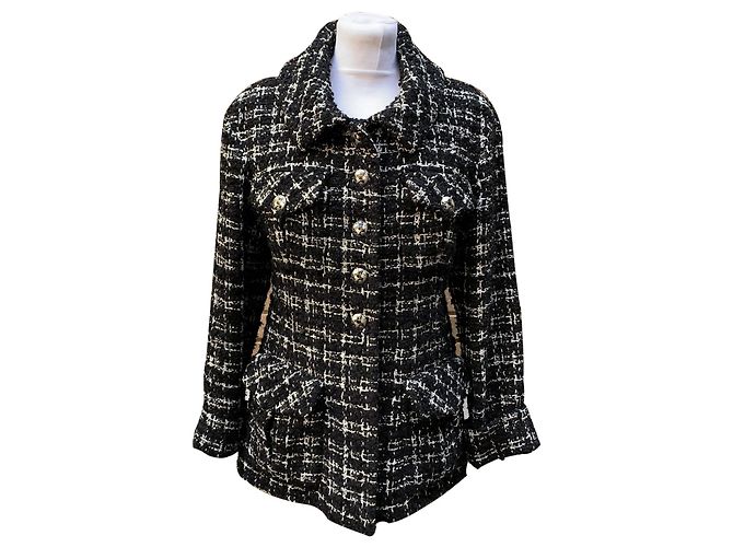 Timeless Chanel Black and White Tweed Bouclè Planisphere Jacket Size 38 FR