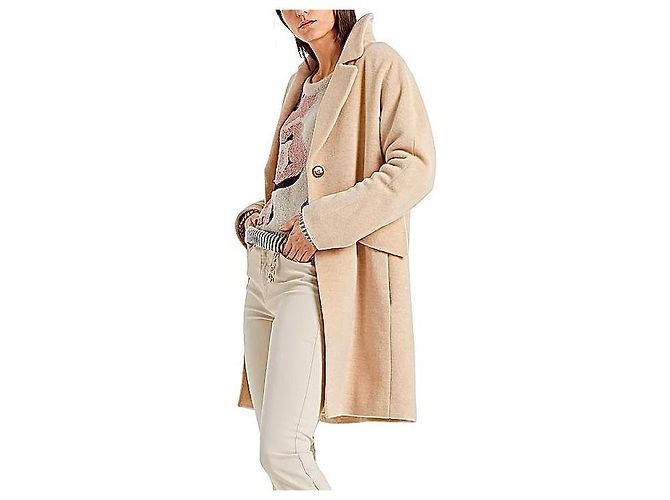 Marc Cain Alpaca Wool Fluffy Coat Beige